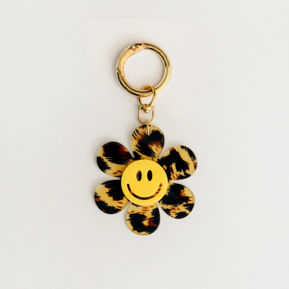 Animal Print Happy Face Flower Bag Charm