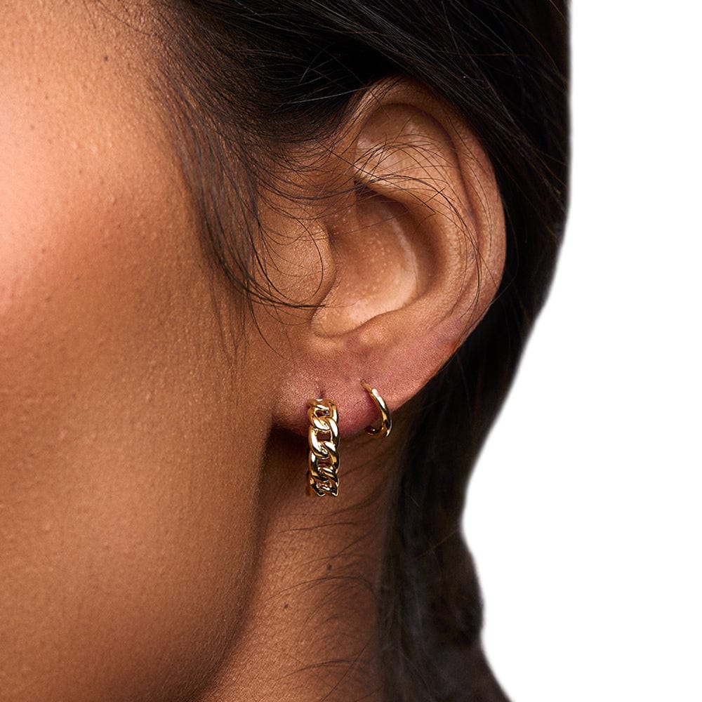 Chain Huggie Hoop Earrings - Gold - Image 3