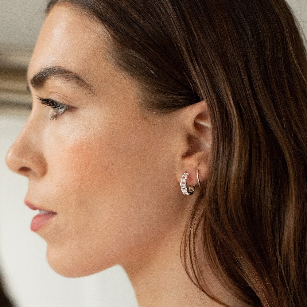 Chain Huggie Hoop Earrings - Silver - Image 3