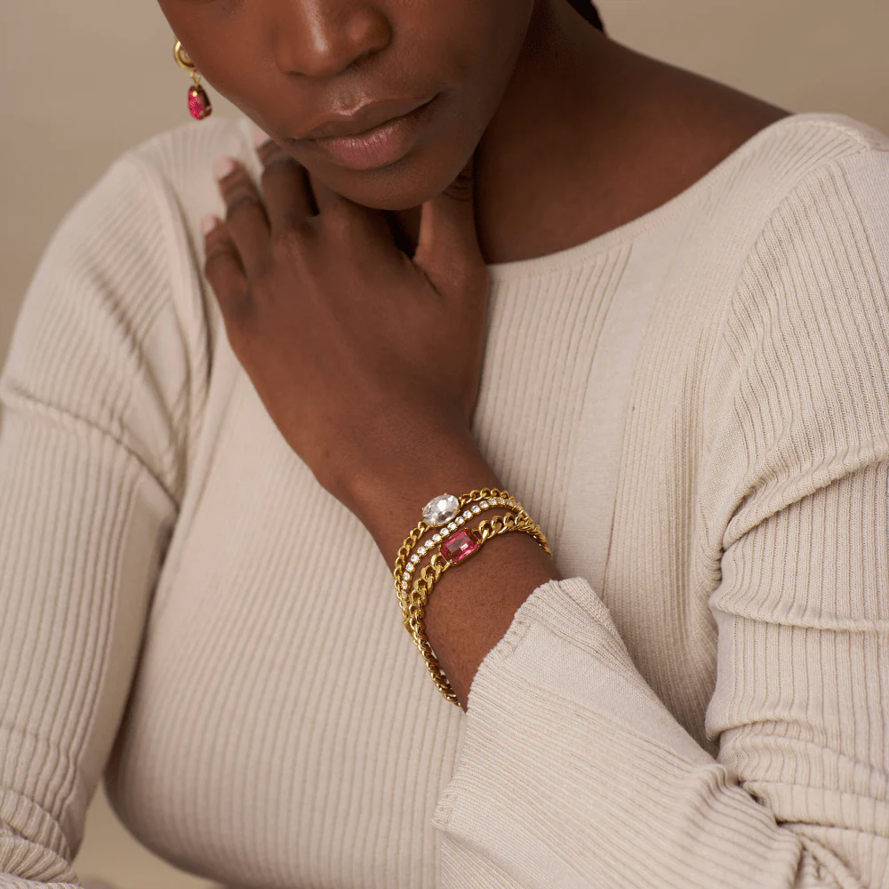 Chunky Stationed Crystal Chain Bracelet - Image 2