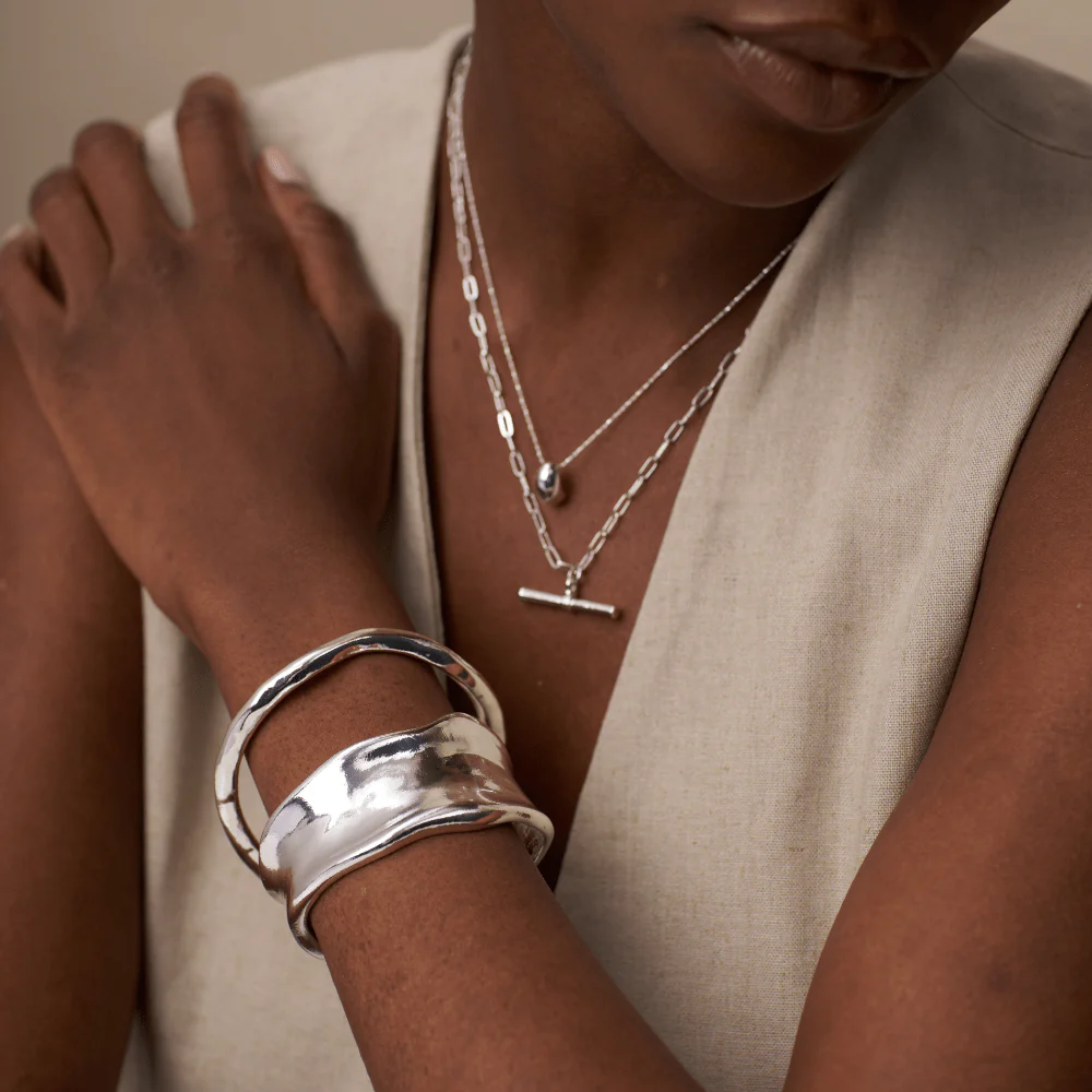 Chunky T-Bar Mid Length Necklace - Silver - Image 4