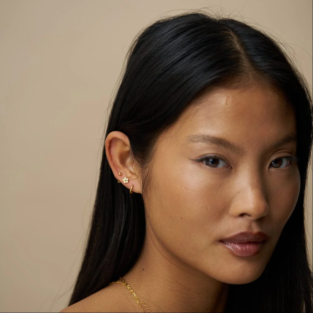 Crystal Flower & Micro Hoop Ear Stacking Set - Image 2