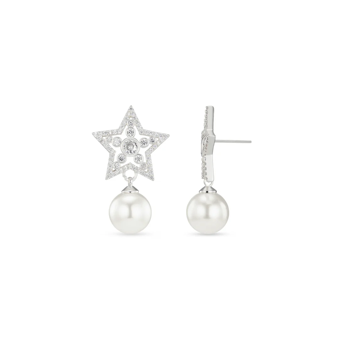 Crystal Star & Pearl Drop Earrings
