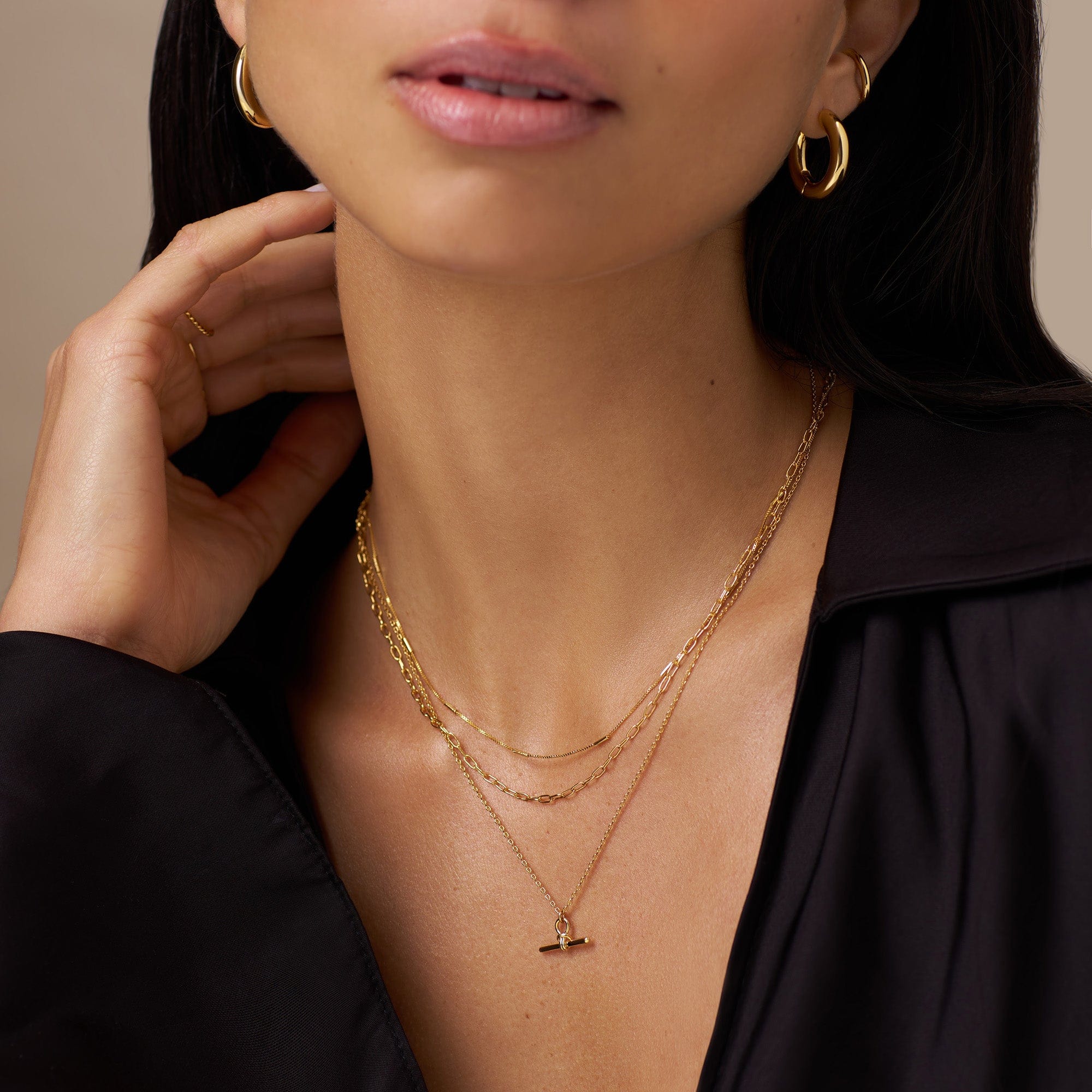 Dainty T-Bar 3-Row Necklace - Image 2