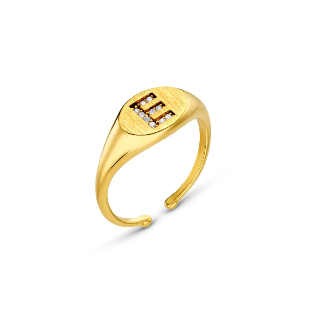 E Pavé Initial Adjustable Signet Ring
