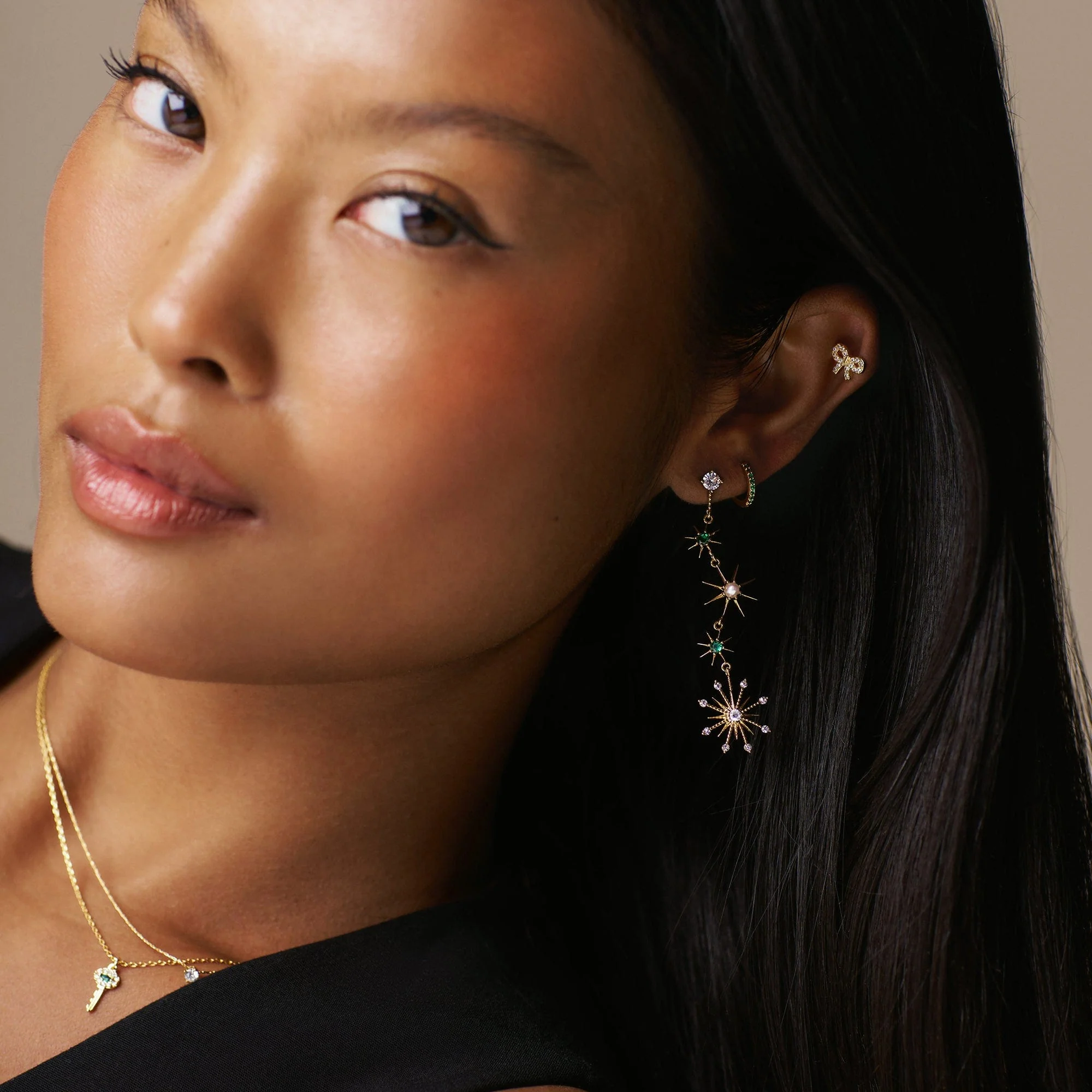 Emerald Mini Micro Pavé Hoop Earrings - Image 2