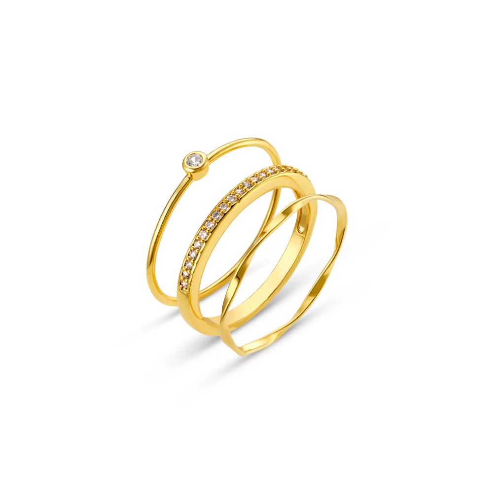 Fine Crystal & Wave Ring Stacking Set