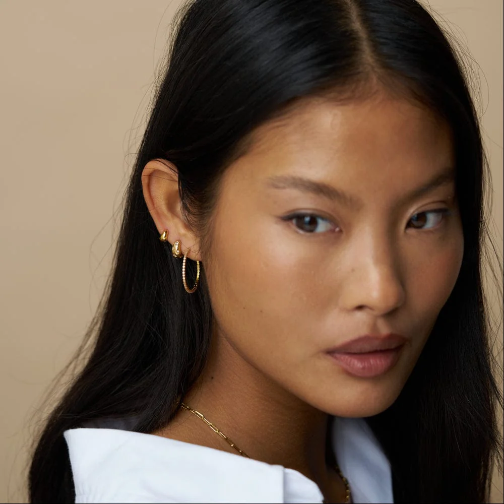 Fine Pavé Mid-Size Hoop Earrings - Image 2
