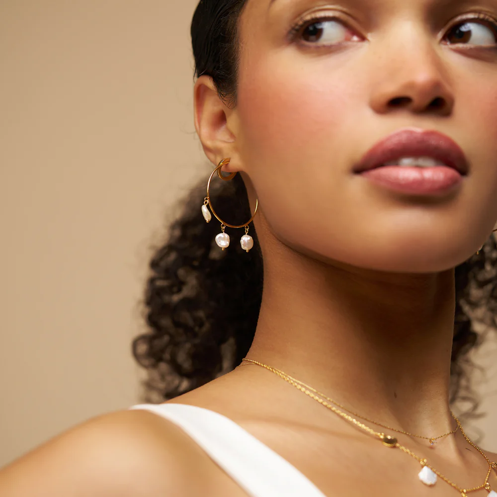 Fine Pearl Shaker Hoop Earrings - Image 2