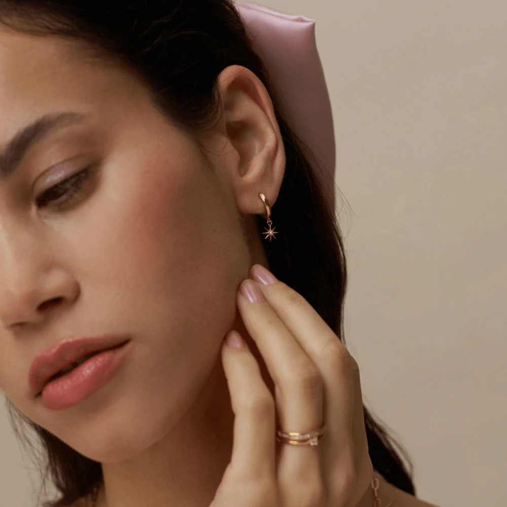 July Birthstone Ruby Huggie Hoop Earrings - Image 2