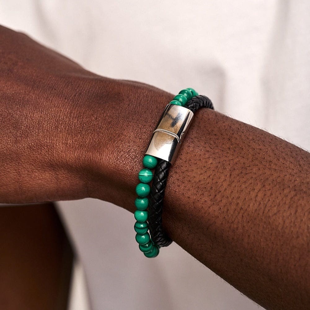 Leather & Malachite Bead 2-Row Bracelet - Image 3