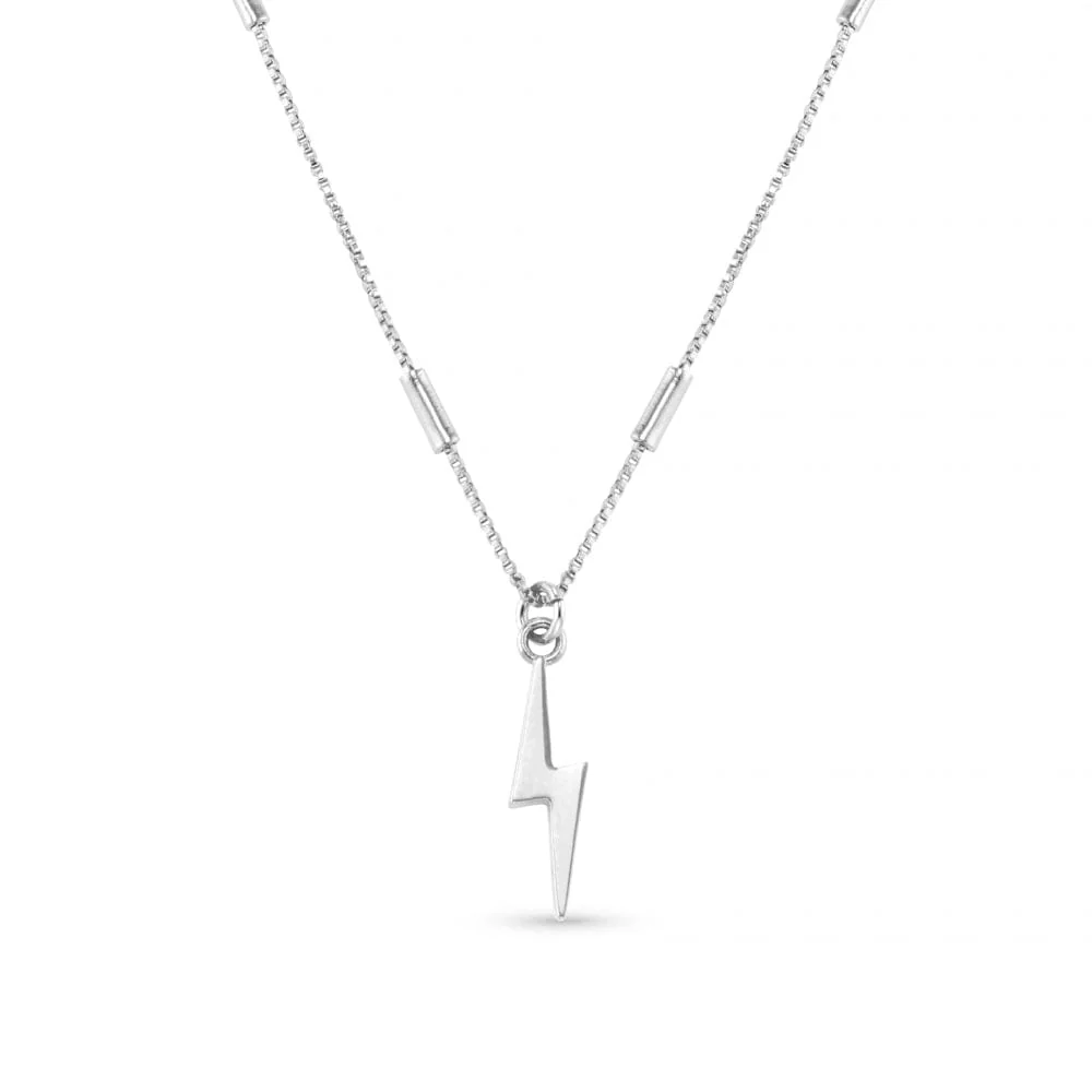 Lightning Charm Necklace Silver
