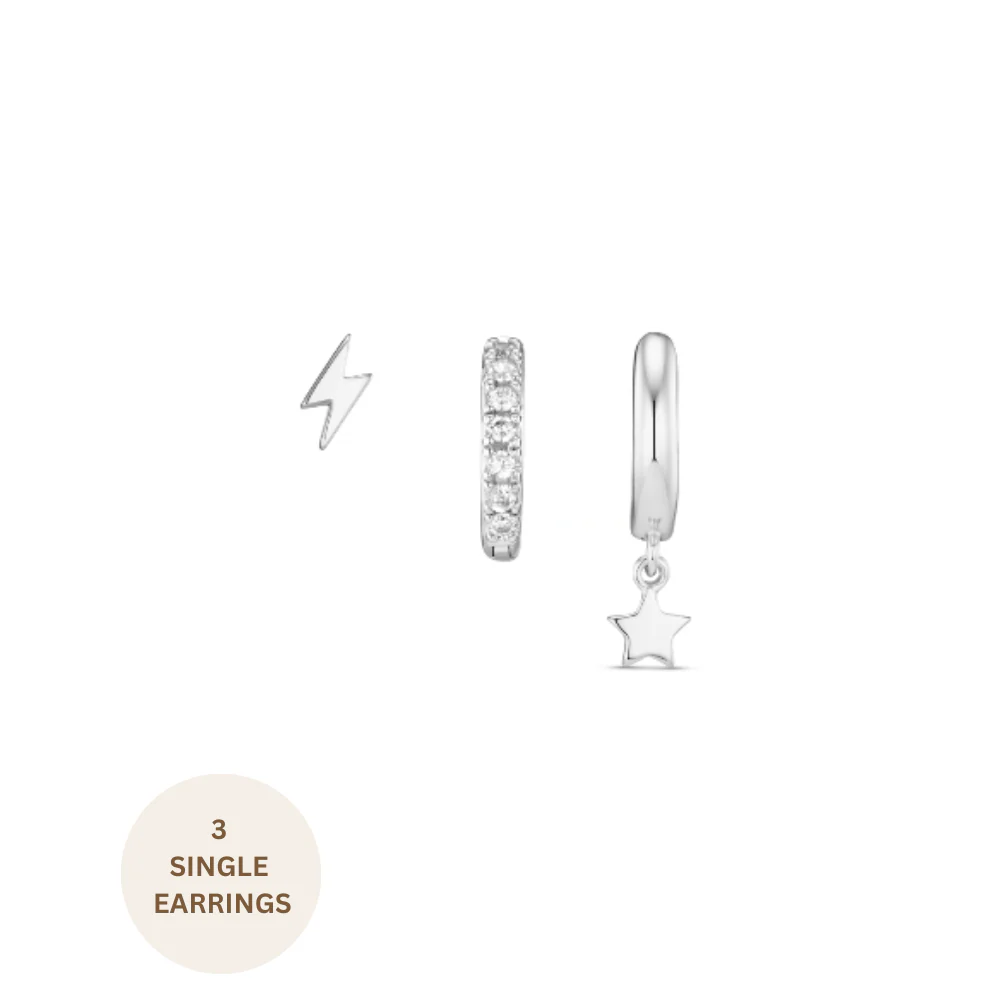Lightning & Star Ear Stacking Set - Silver