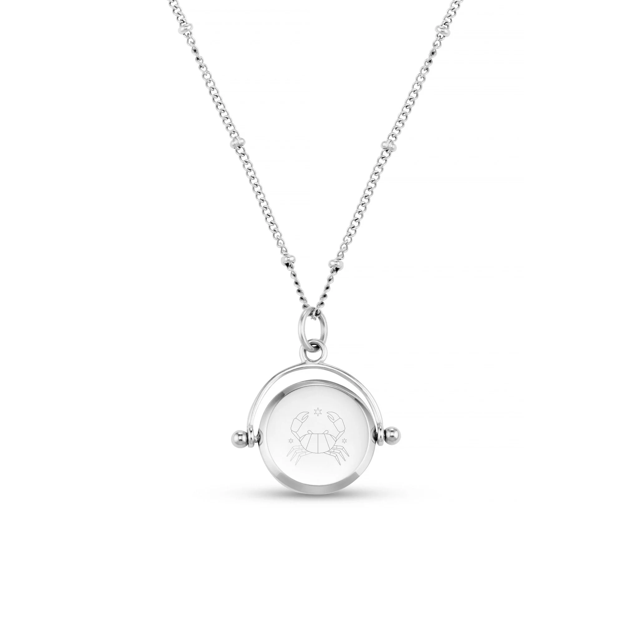 LUXE Cancer Zodiac Engraved Spinner Necklace - Silver