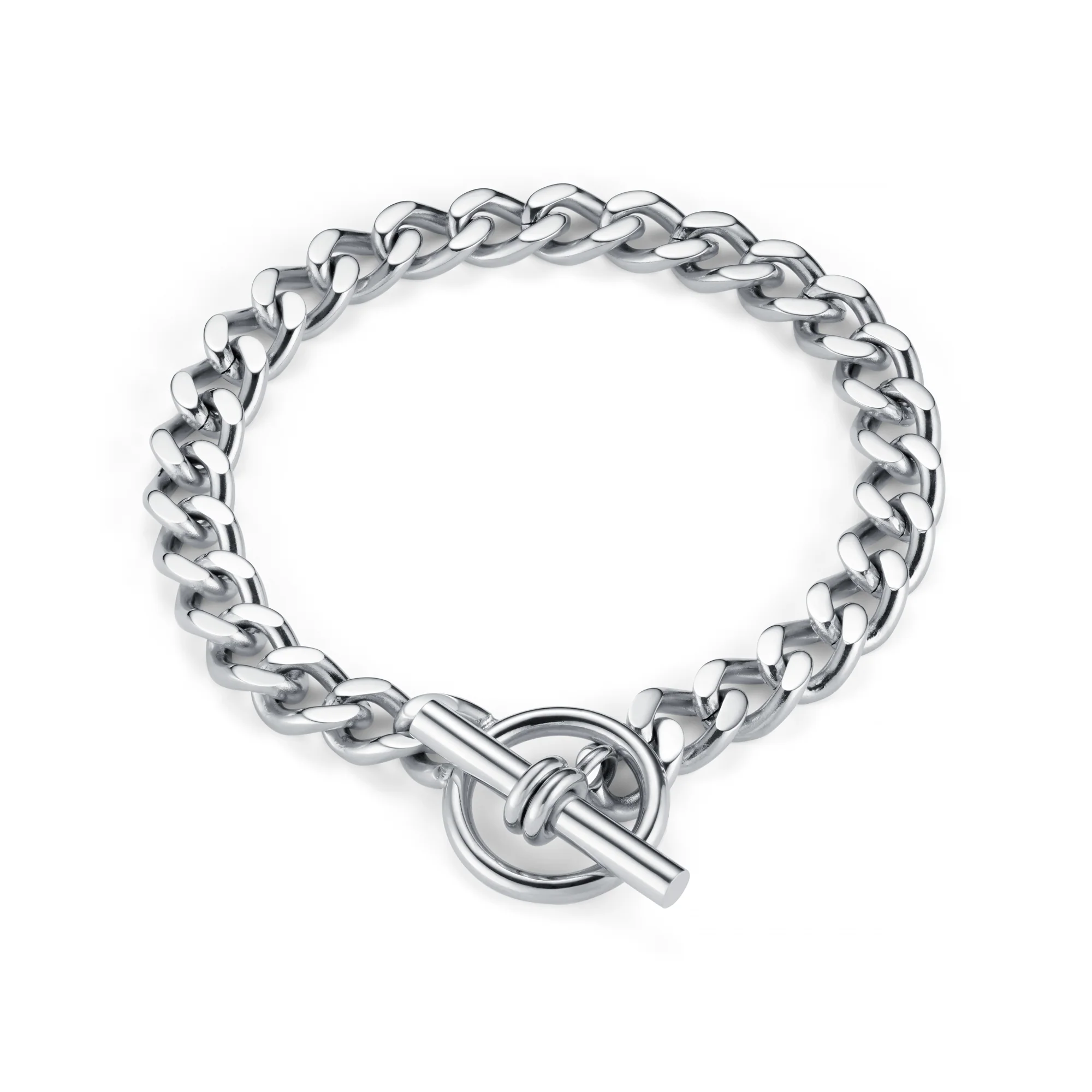 LUXE Flat Curb T-Bar Bracelet - Silver