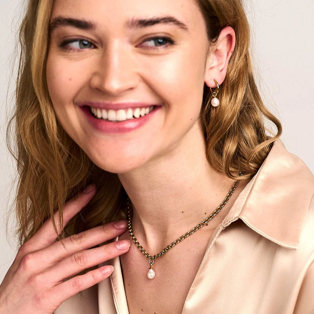 LUXE Pearl Drop Hoop Earrings - Image 3