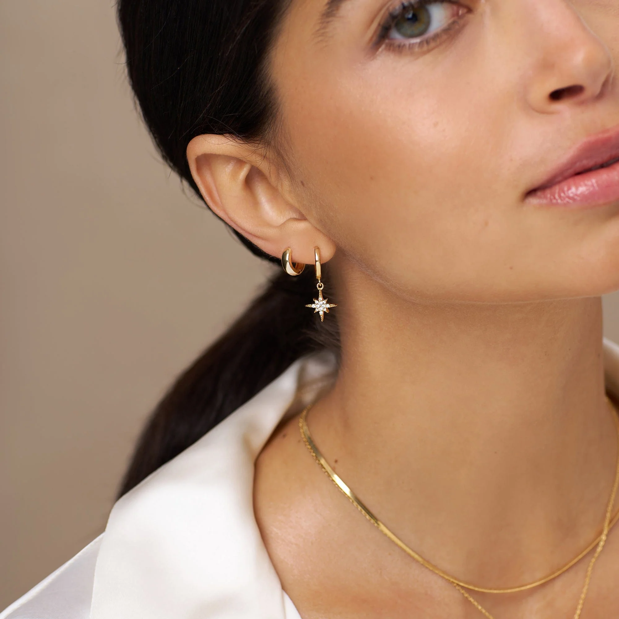 Mini Domed Clean Huggie Hoop Earrings - Gold - Image 2