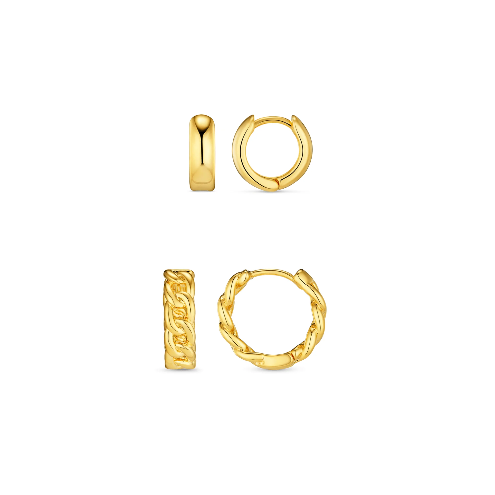 Mini Domed & Mid-Size Chain Hoop Earring Ear Stacking Set