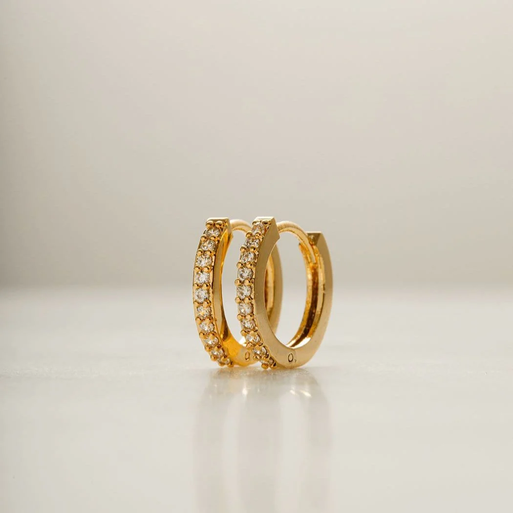 Pavé Huggie Hoop Earrings - Gold - Image 3