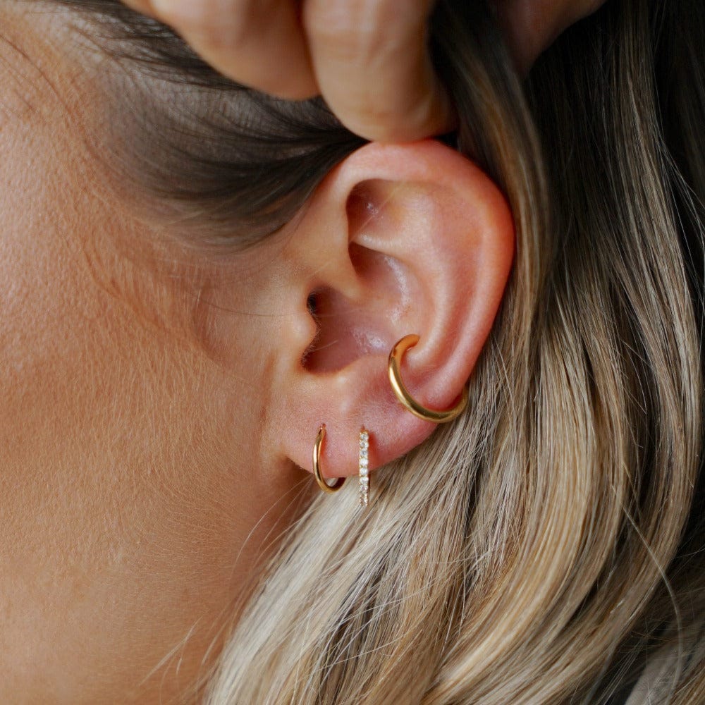 Pavé Huggie Hoop Earrings - Gold - Image 4