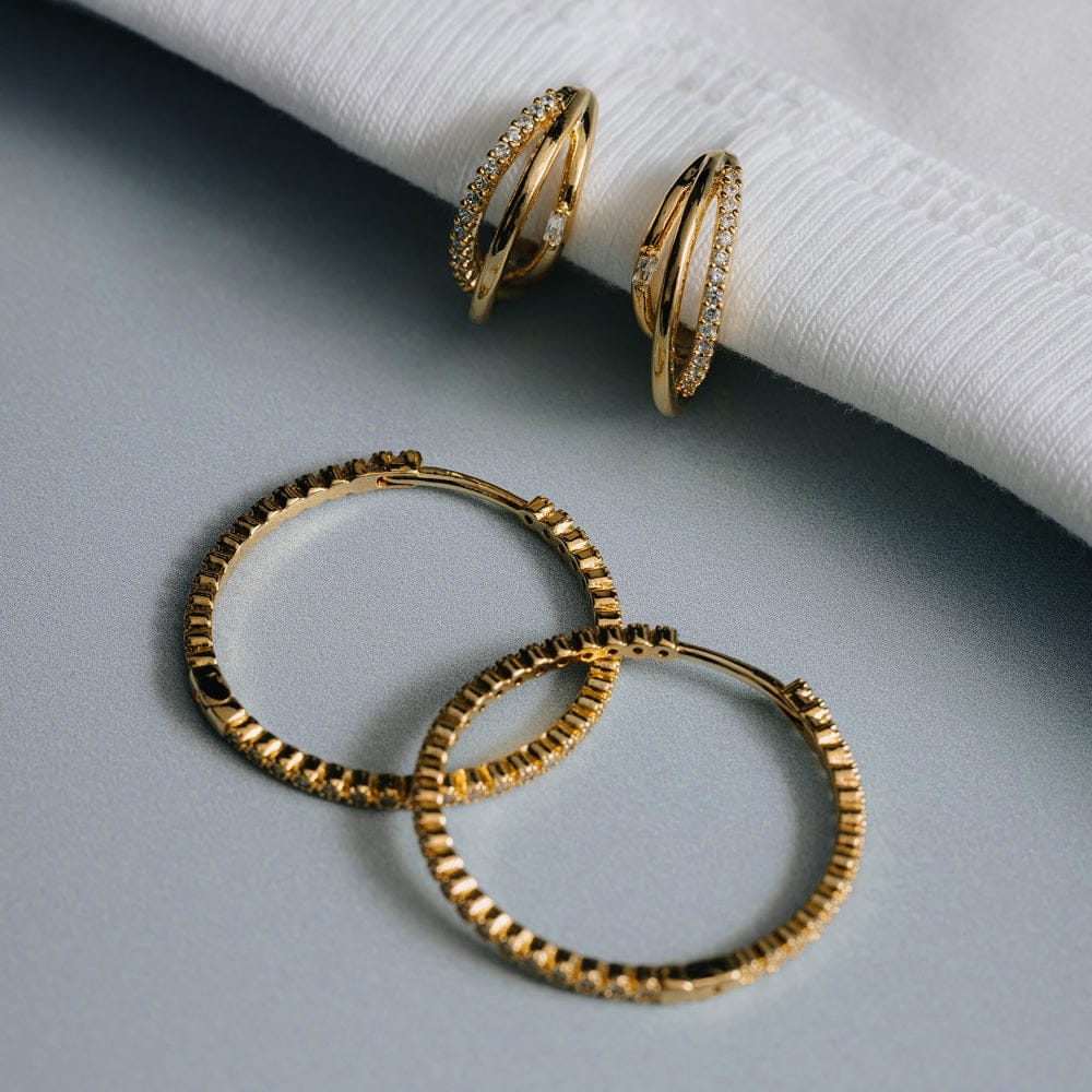 Mixed Pavé Triple Illusion Hoop Earrings - Image 3