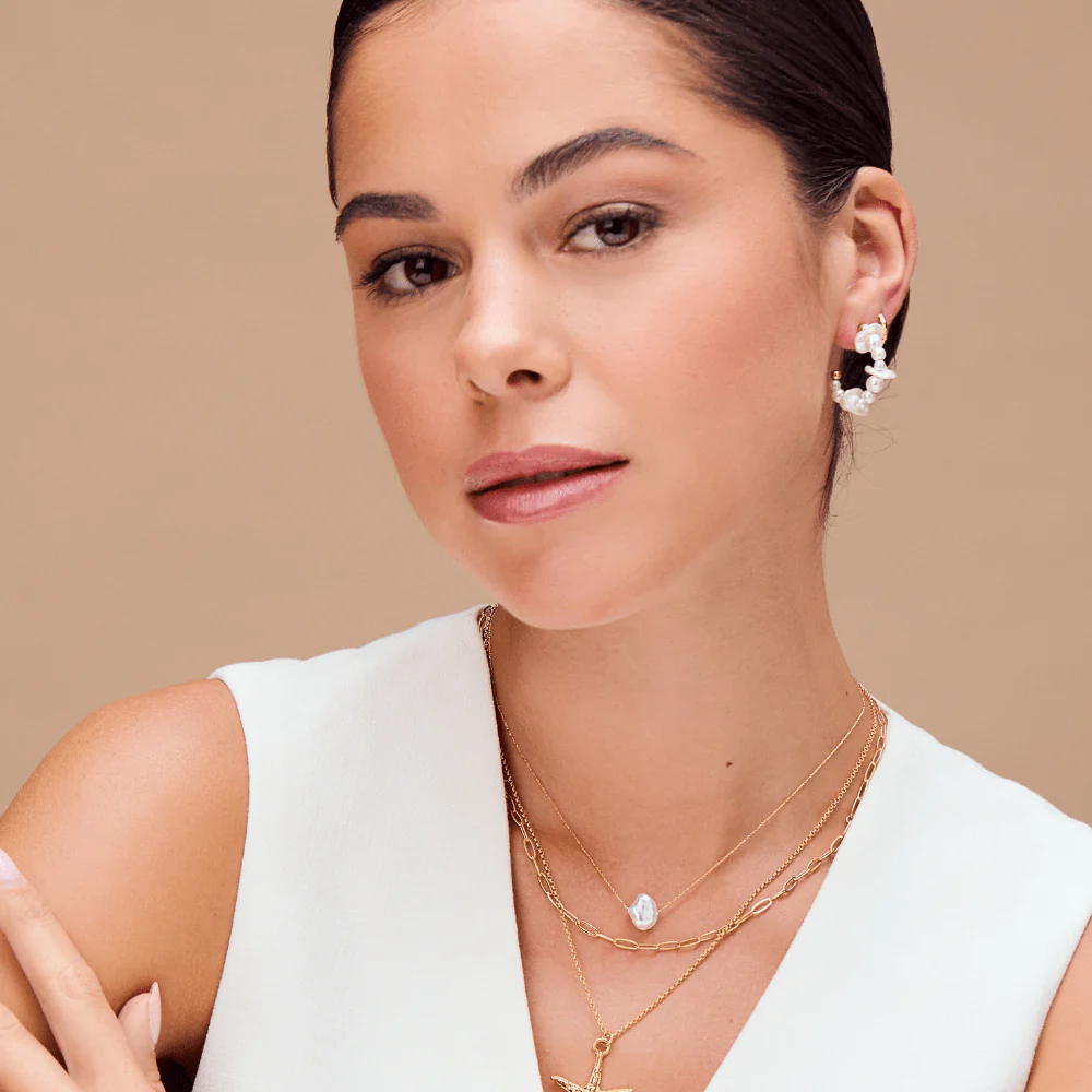 Pearl Chip Hoop Earrings - Image 3