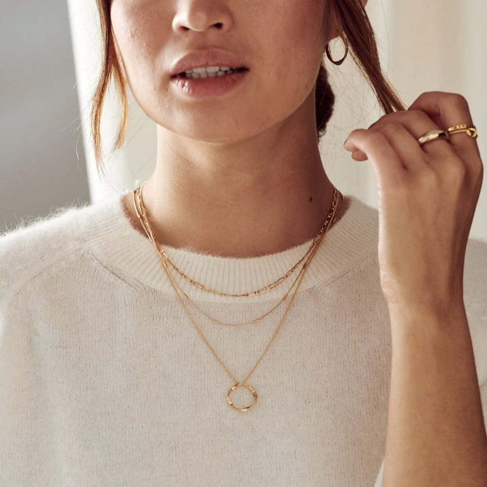 Open Circle Three Row Necklace - Gold - Image 4