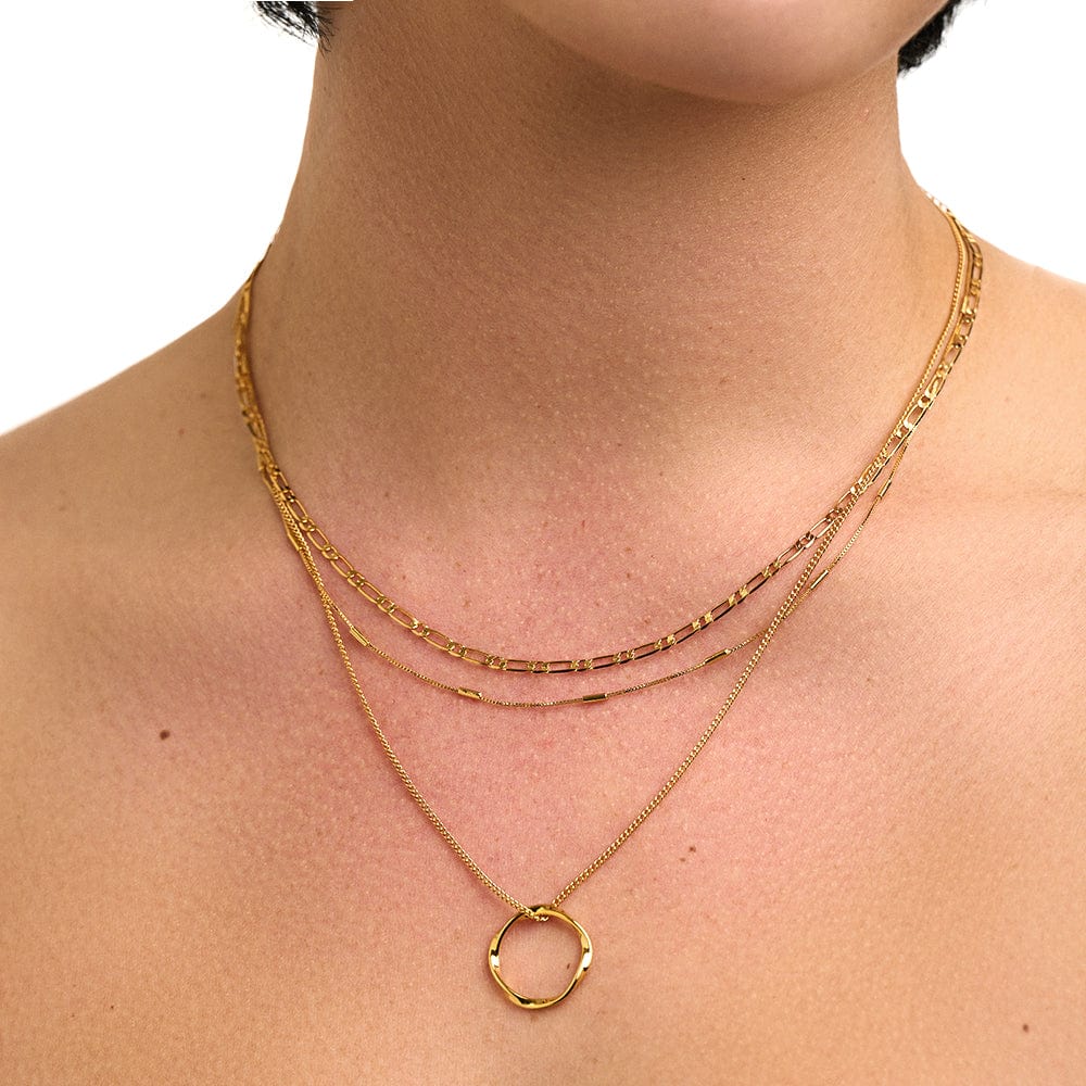 Open Circle Three Row Necklace - Gold - Image 5