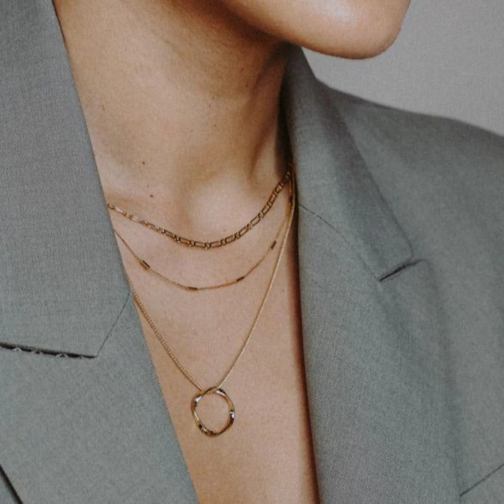 Open Circle Three Row Necklace - Gold - Image 6