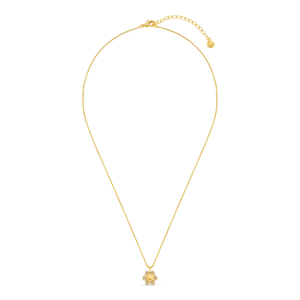 Pavé Flower Happy Face Charm Necklace - Image 4