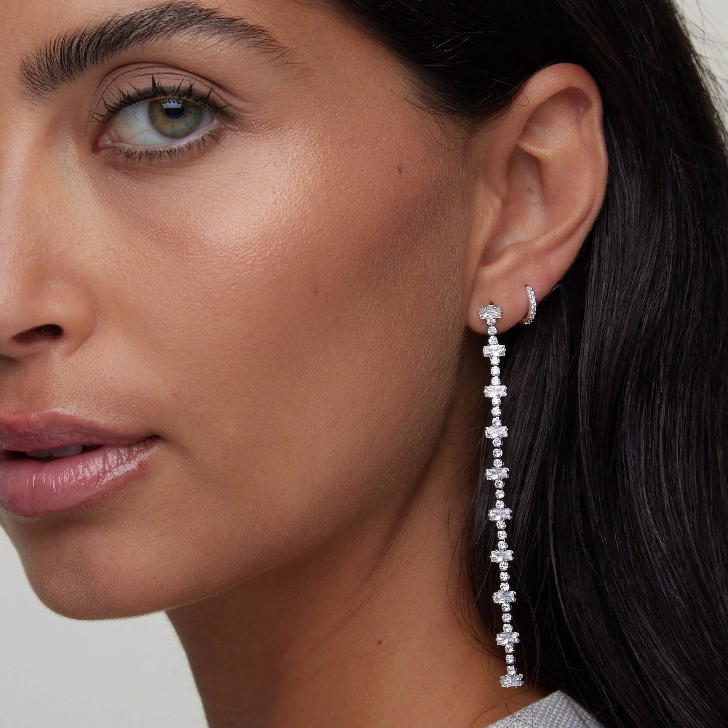 Pavé Mini Micro Hoop Earrings - Silver - Image 3