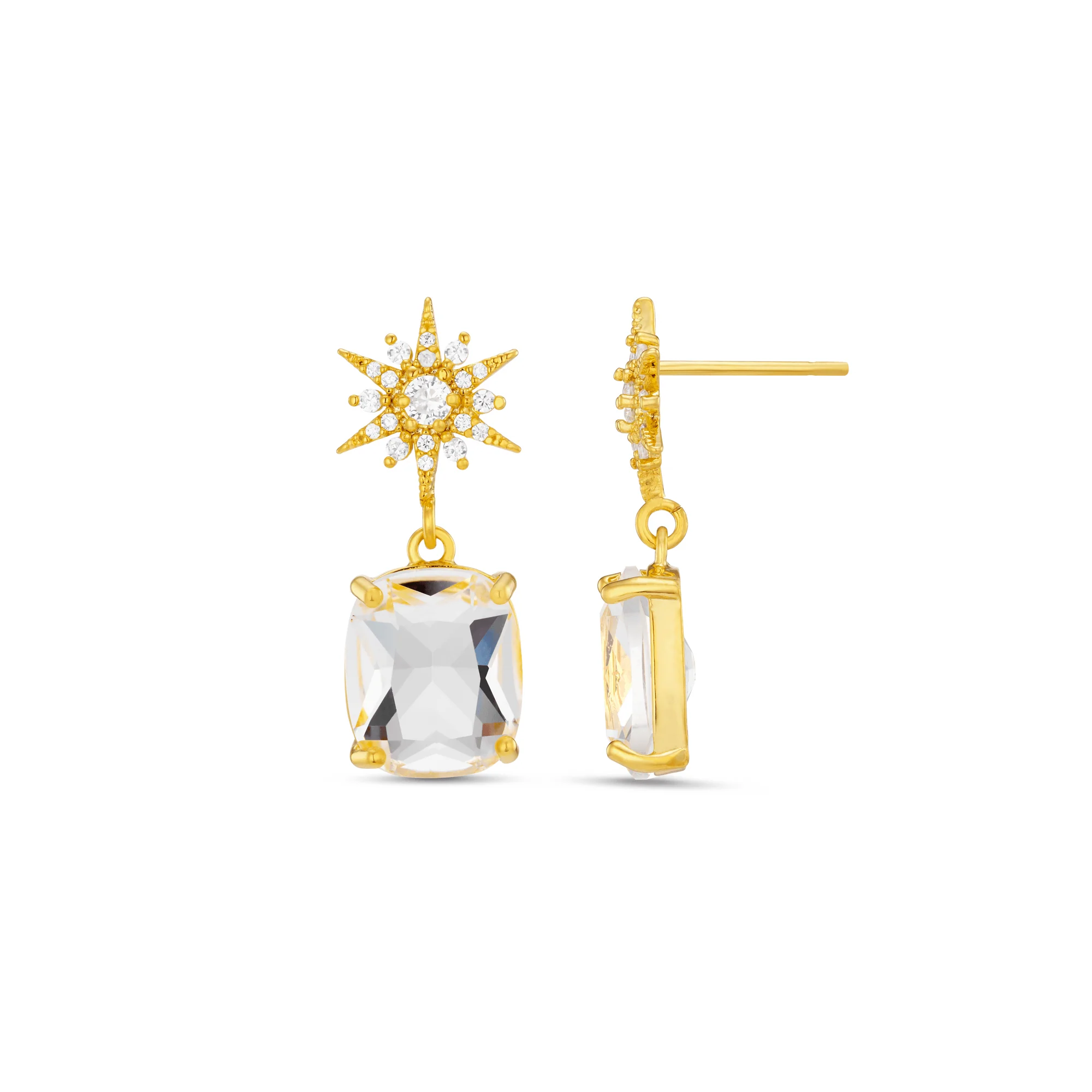 Pave Starburst & Crystal Drop Earrings