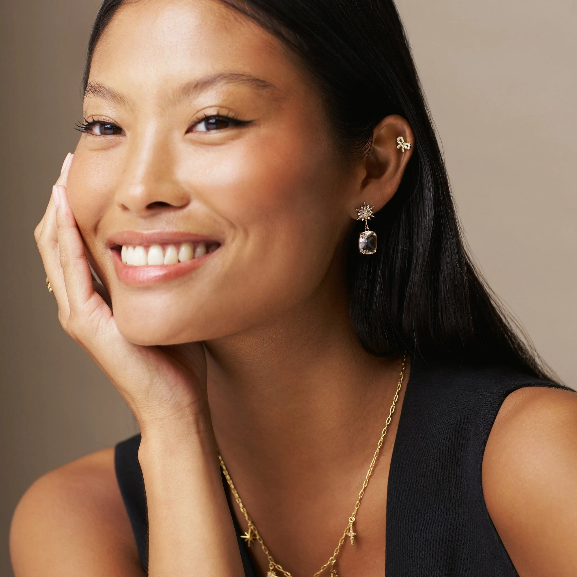 Pave Starburst & Crystal Drop Earrings - Image 2