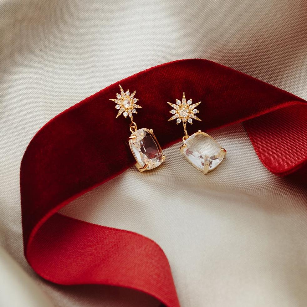 Pave Starburst & Crystal Drop Earrings - Image 3