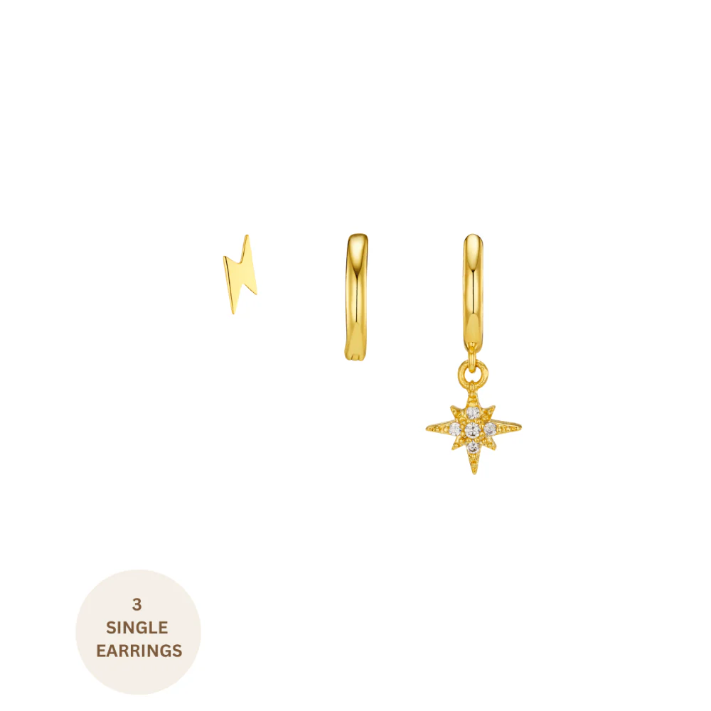 Pavé Starburst & Lightning Ear Stacking Set