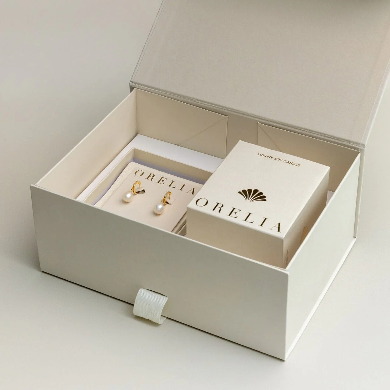 Pearl Drop Pavé Huggie Hoop Earrings & Candle Gift Box