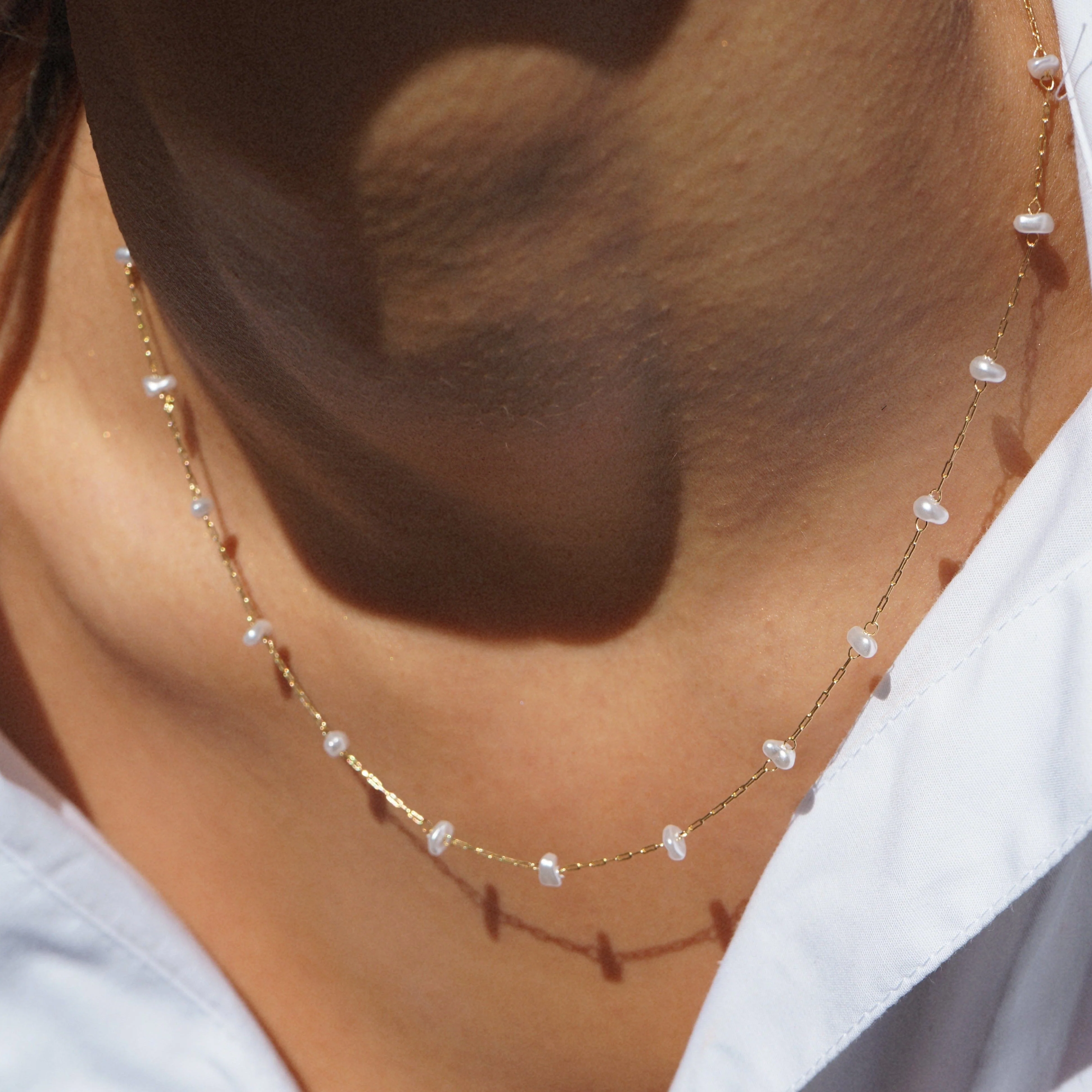 Pearl Stationed Chain Necklace - Image 5