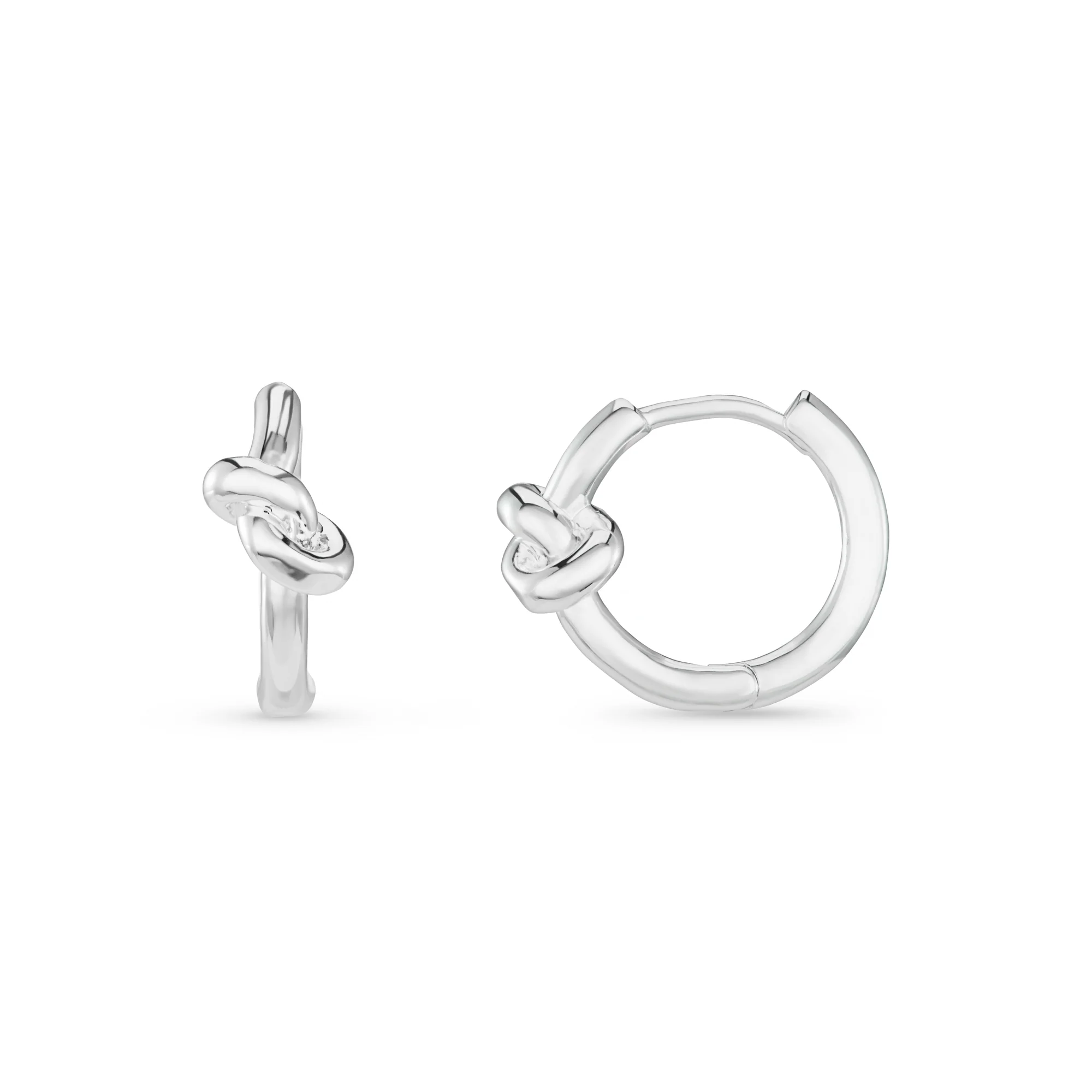 Polished Knot Huggie Hoop Earrings - Silver