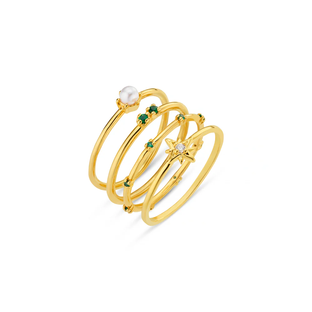 Starburst & Pearl Stacking Ring Set