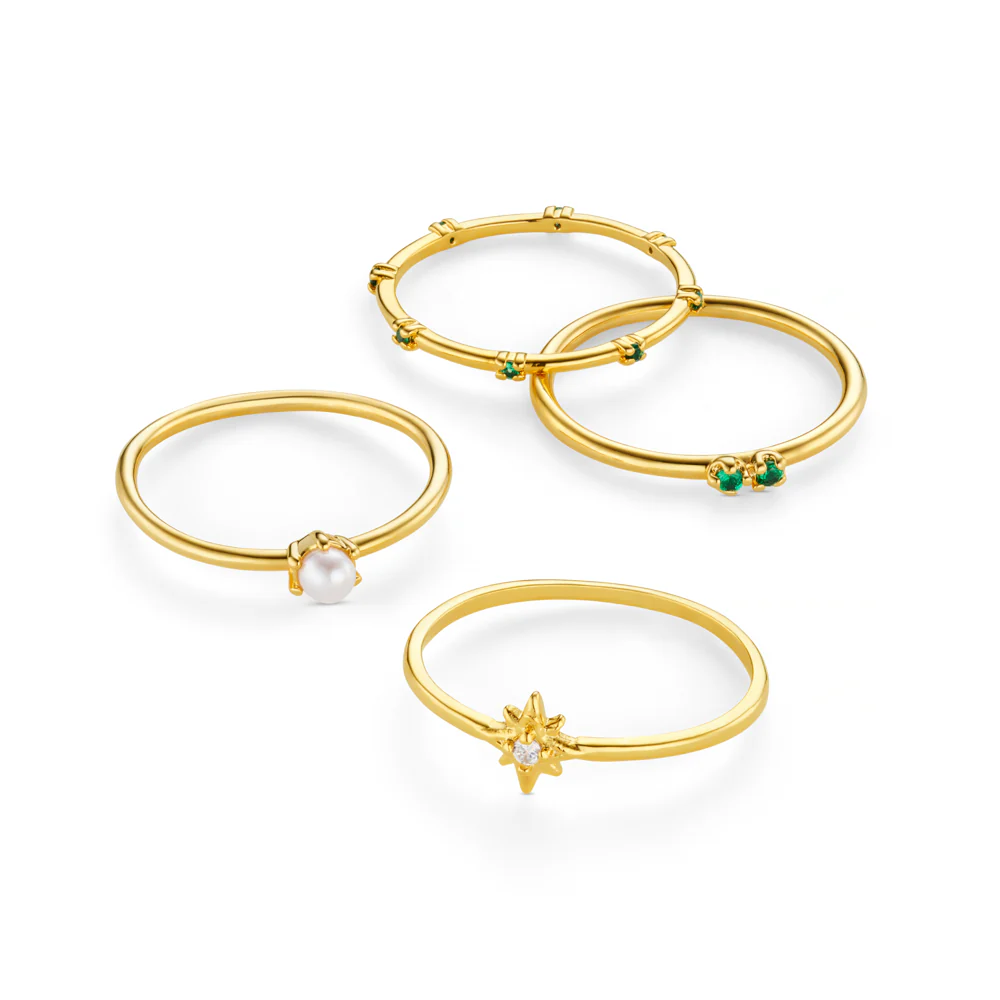 Starburst & Pearl Stacking Ring Set - Image 3