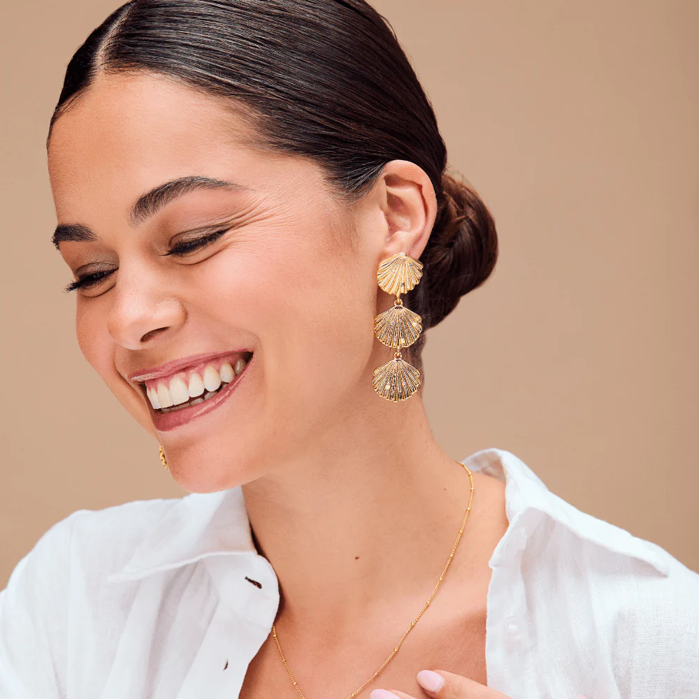 Statement Embellished Shell Drop Earrings - Image 2