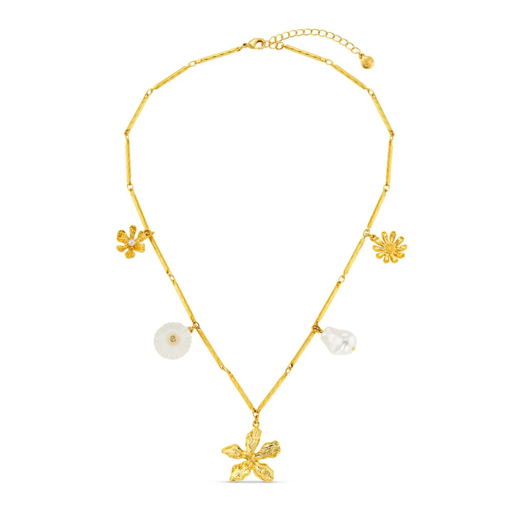 Statement Flower & Pearl Charm Necklace - Image 3