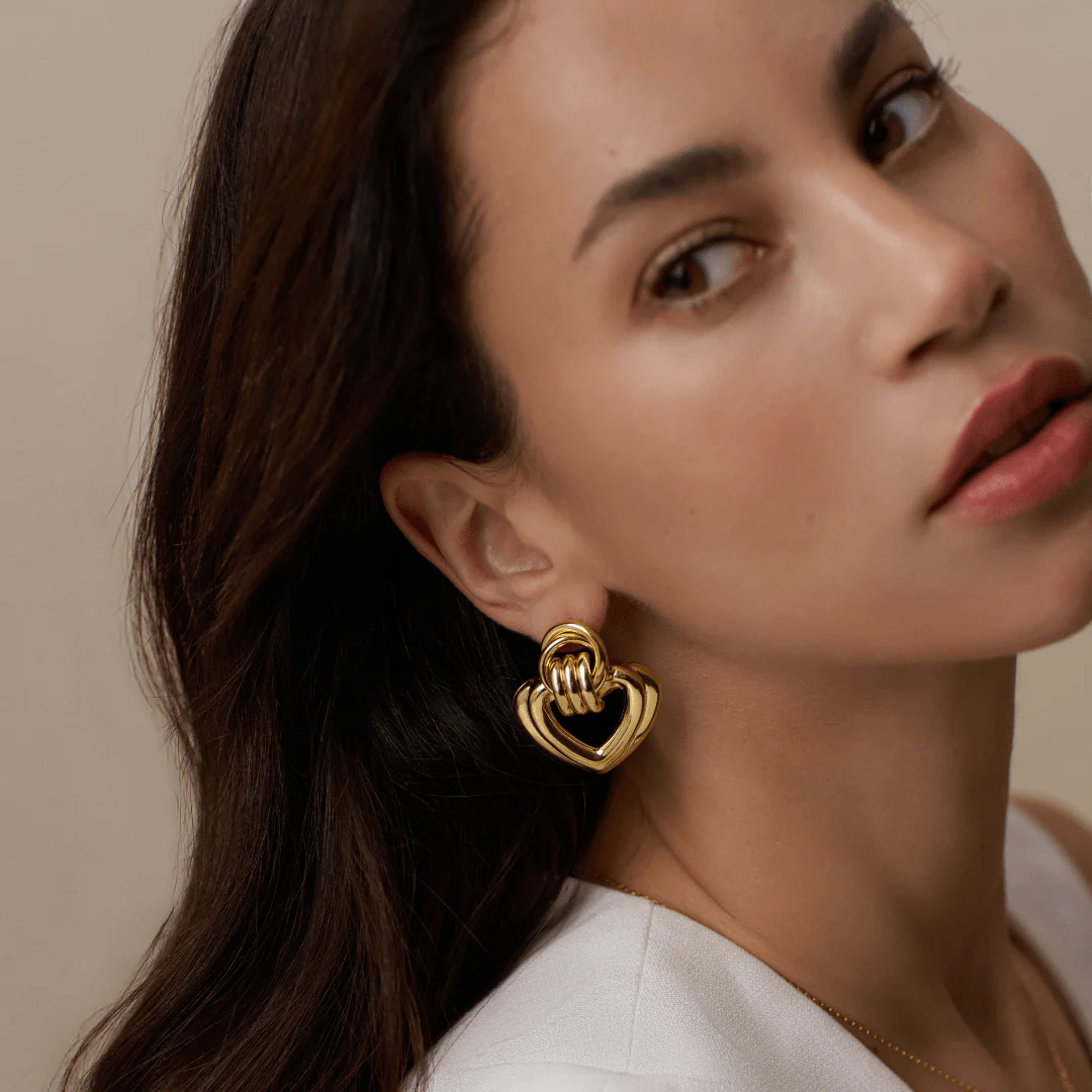 Statement Interlocking Textured Heart Earrings - Image 2