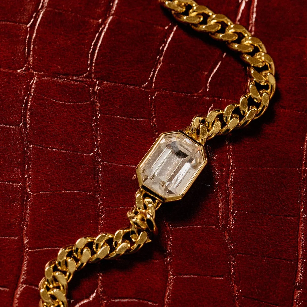 Statement Octagon Crystal Chain Necklace - Image 4