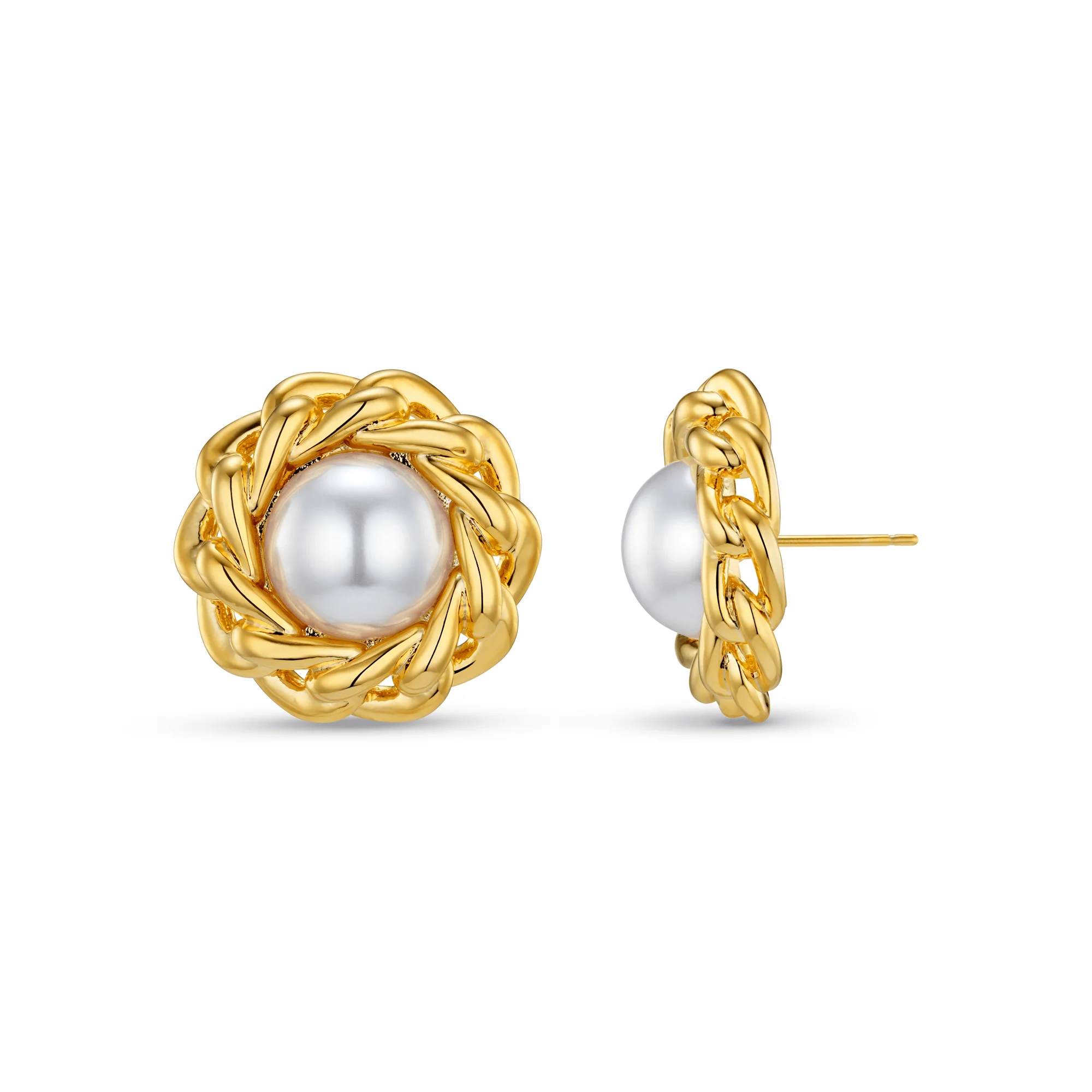 Statement Pearl & Chain Stud Earrings