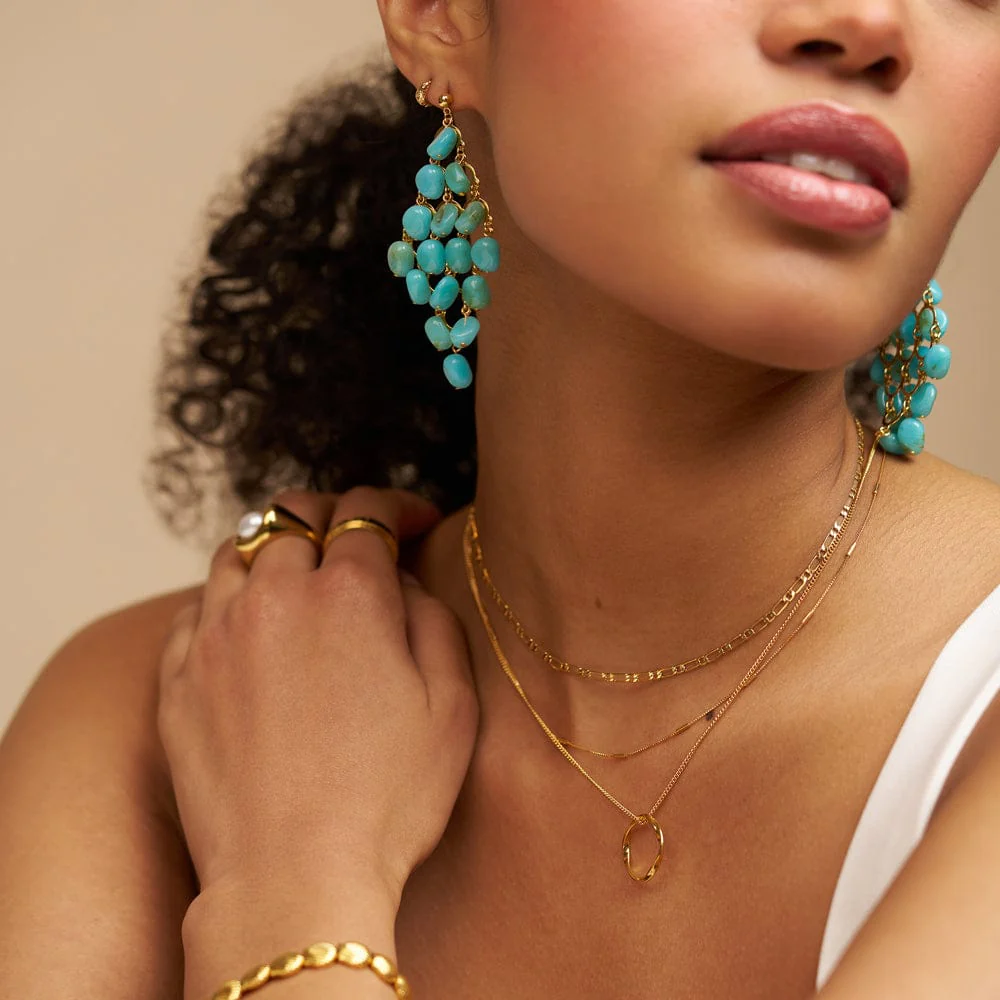 Turquoise Beaded Chandelier Drop Earrings - Image 2