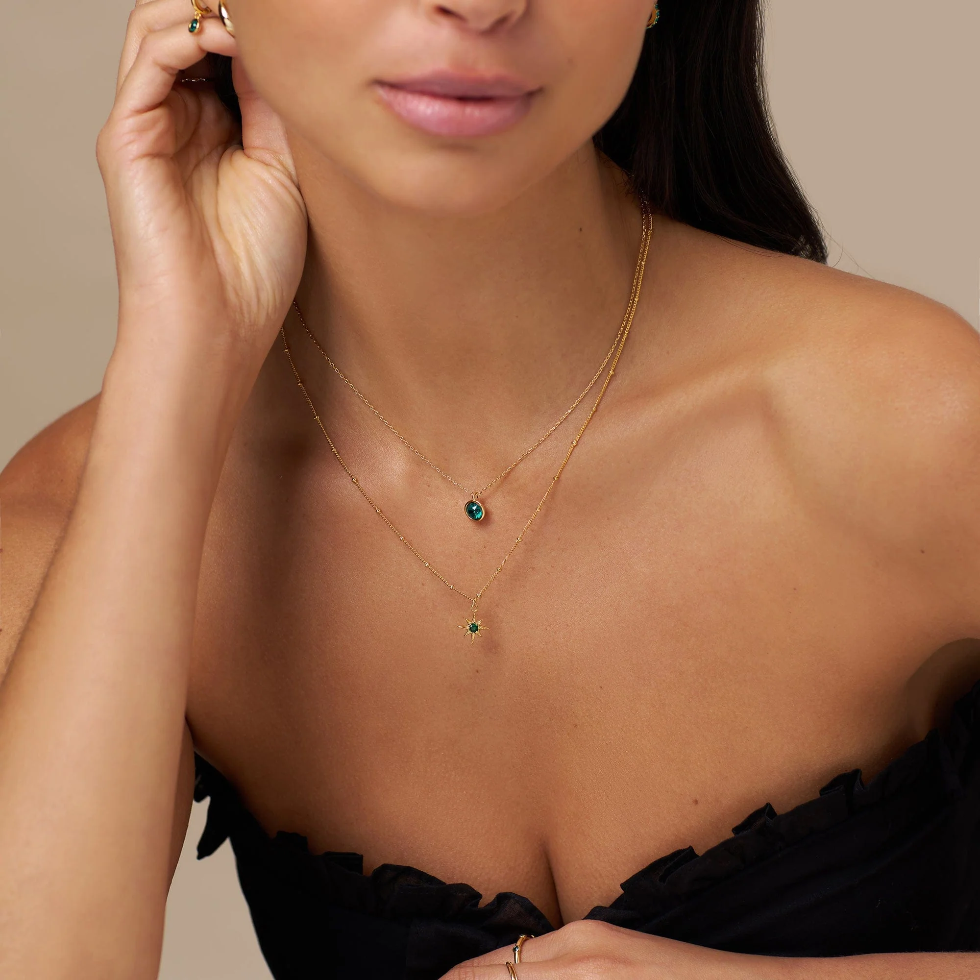 Emerald Necklace Made With Swarovski® Crystals - Gold - Image 3
