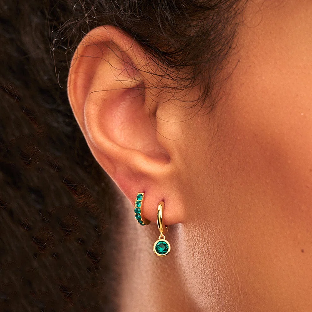 Emerald Drop Huggie Hoop Earrings Made With Swarovski® Crystals - Gold - Image 3