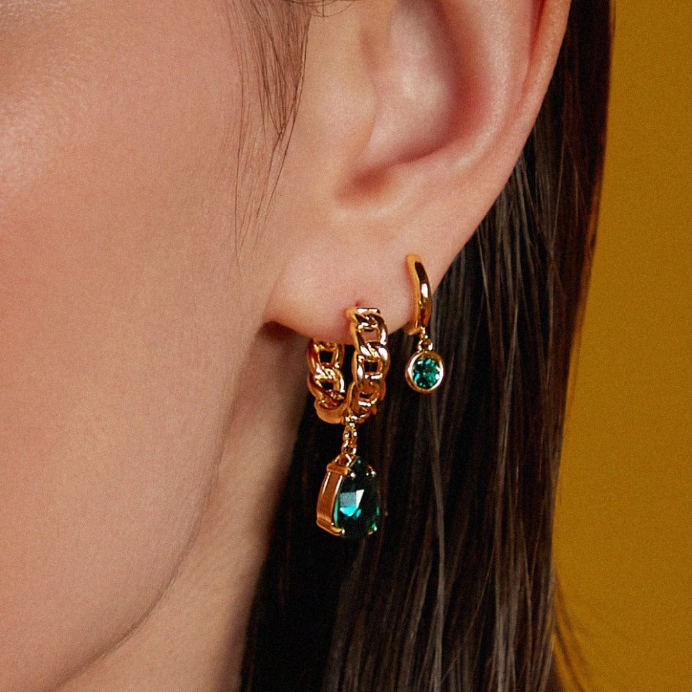 Emerald Drop Huggie Hoop Earrings Made With Swarovski® Crystals - Gold - Image 4
