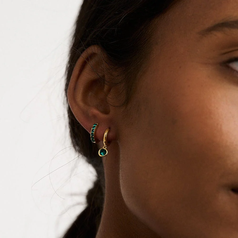 Emerald Huggie Hoop Earrings Made With Swarovski® Crystals - Gold - Image 3